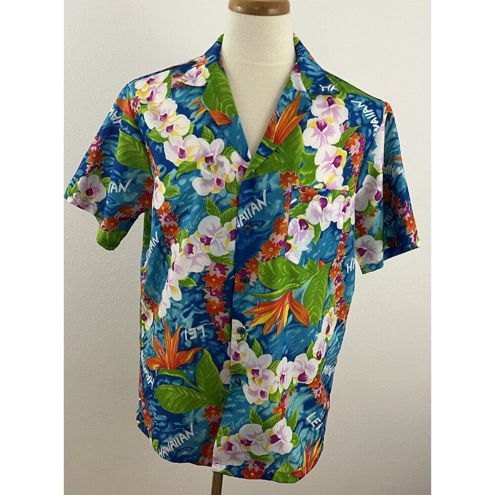 Vintage Hilo Hattie Men's L Hawaiian Shirt Orchid Floral Bird of Paradise